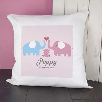 Personalised Girl Baby Elephants Cushion Cover