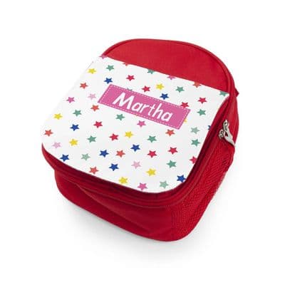 Personalised Girl's Red Patterned Lunch Bag