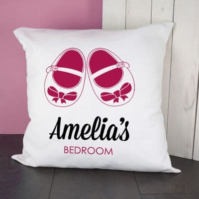Personalised Girls Baby Shoes Cushion Cover