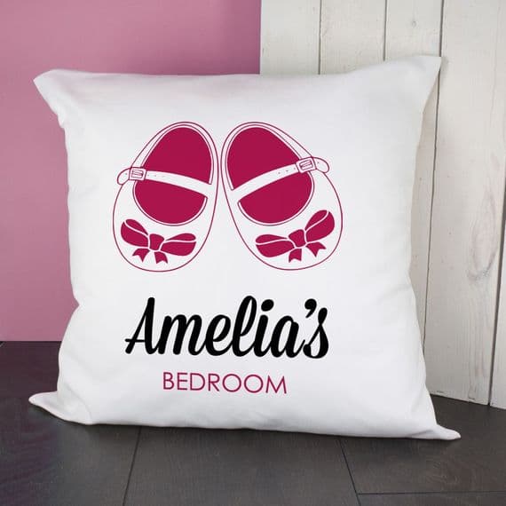 Personalised Girls Baby Shoes Cushion Cover