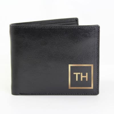Personalised Gold Initials Black Leather Wallet