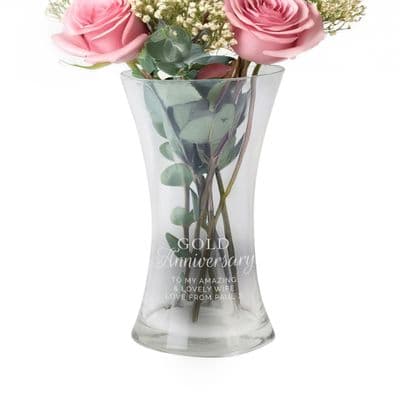 Personalised Gold Wedding Anniversary Glass Vase