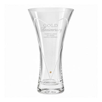 Personalised Golden Anniversary Hand Cut Vase With Diamond Effect Motif