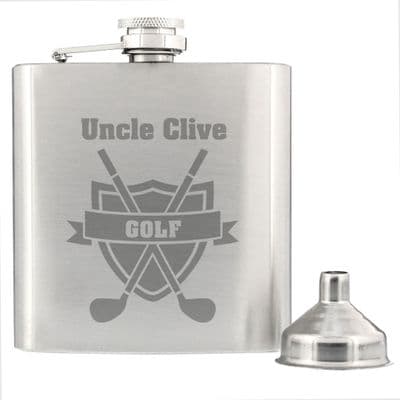 Personalised Golf Crest Stainless Steel Hip Flask