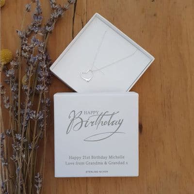 Personalised Grey Happy Birthday Sterling Silver Heart Pendant