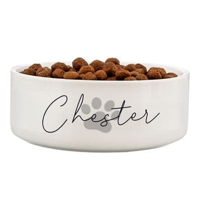 Personalised Grey Paw Print Medium Pet Bowl
