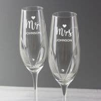 Personalised Hand Cut Mr & Mrs Flute Set