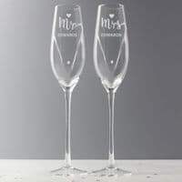Personalised Hand Cut Mr & Mrs Flute Set
