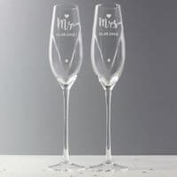 Personalised Hand Cut Mr & Mrs Flute Set