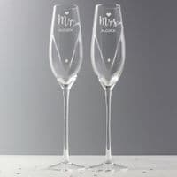 Personalised Hand Cut Mr & Mrs Flute Set