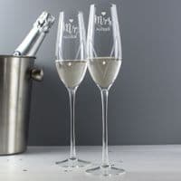Personalised Hand Cut Mr & Mrs Flute Set