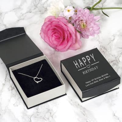 Personalised Happy Birthday Heart Boxed Sterling Silver Heart Pendant