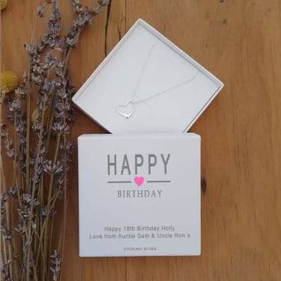 Personalised Happy Birthday Sterling Silver Heart Pendant