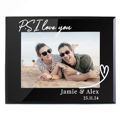 Personalised Heart Black  Landscape Glass Photo Frame
