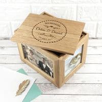 Personalised Heart Framed Couples Midi Oak Photo Cube Keepsake Box