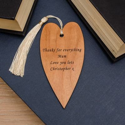 Personalised Heart Shaped Cherrywood Bookmark