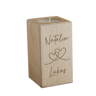 Personalised Hearts Wooden Tealight Holder