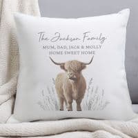 Personalised Highland Cow Meadow Cushion