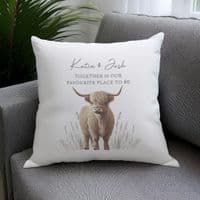 Personalised Highland Cow Meadow Cushion