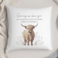 Personalised Highland Cow Meadow Cushion