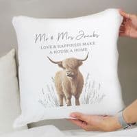 Personalised Highland Cow Meadow Cushion