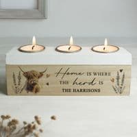 Personalised Highland Cow Triple Tea Light Holder