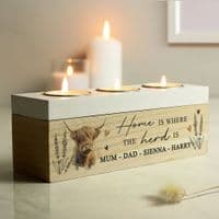 Personalised Highland Cow Triple Tea Light Holder