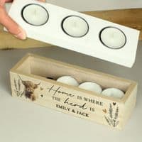 Personalised Highland Cow Triple Tea Light Holder