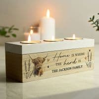 Personalised Highland Cow Triple Tea Light Holder