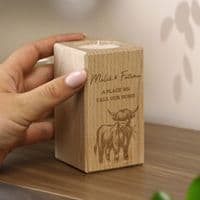 Personalised Highland Cow Wooden Tealight Holder