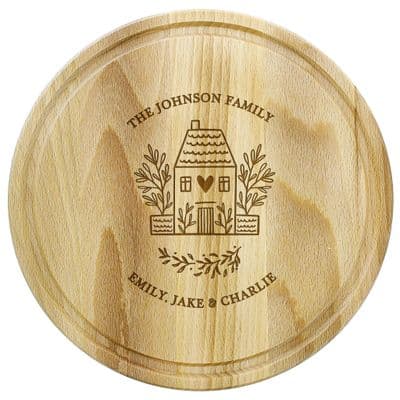 Personalised House Round Wooden Chopping Board