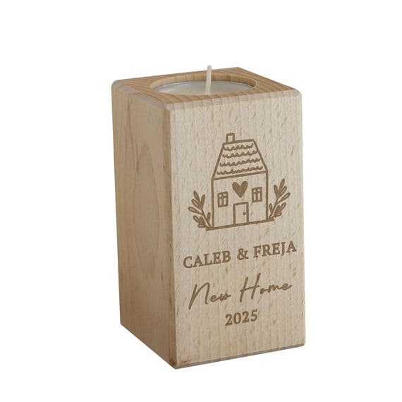 Personalised House Wooden Tealight Holder