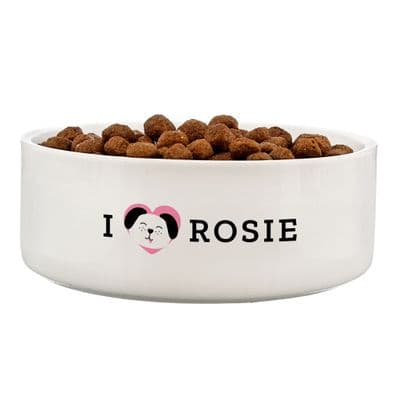 Personalised I Love My Dog Medium Ceramic White Pet Bowl