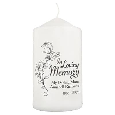 Personalised In Loving Memory Black Floral Pillar Candle