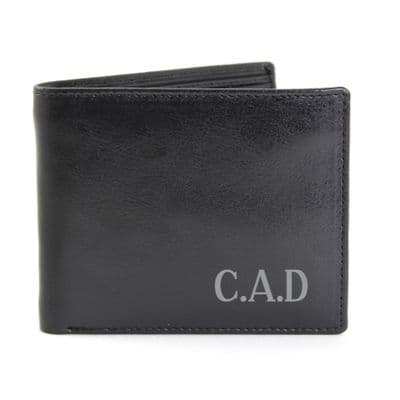 Personalised Initial Black Leather Wallet