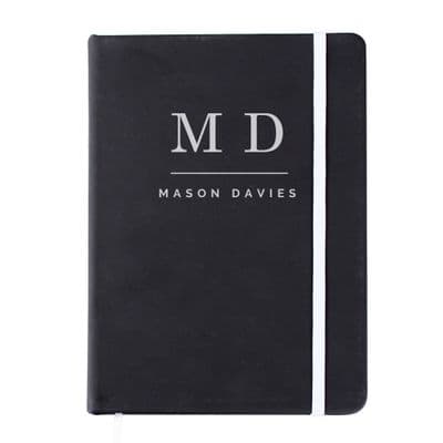 Personalised Initials Black A5 Hardback Notebook