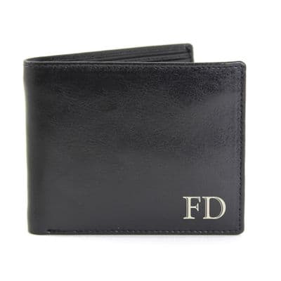 Personalised Initials Black Leather Wallet