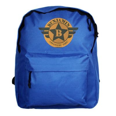 Personalised Kids Badge Blue Backpack