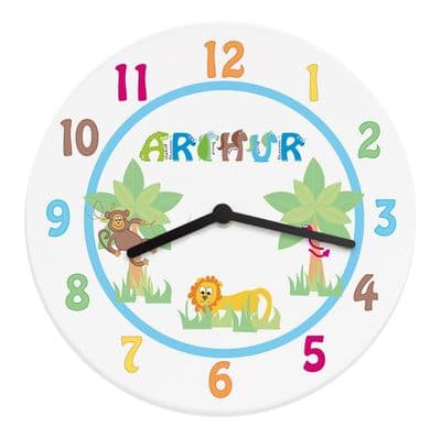 Personalised Kids Blue Animal Alphabet Clock