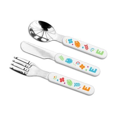 Personalised Kids Cutlery Set Colourful Shapes Design