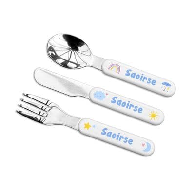 Personalised Kids Cutlery Set Pastel Sky Design
