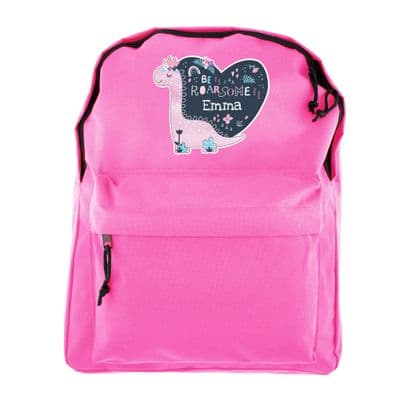 Personalised Kids Dinosaur Pink Backpack