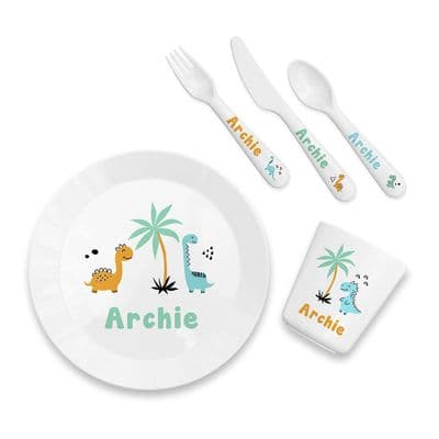 Personalised Kids Dinosaur Plastic Dining Set