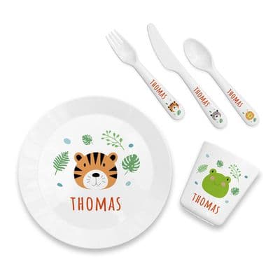 Personalised Kids Jungle Animal Dining Set