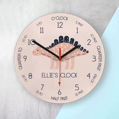 Personalised Kids Large Stegosaurus Dinosaur Glass Wall Clock