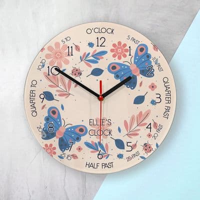 Personalised Kids Large Woodland Glass Wall Clock