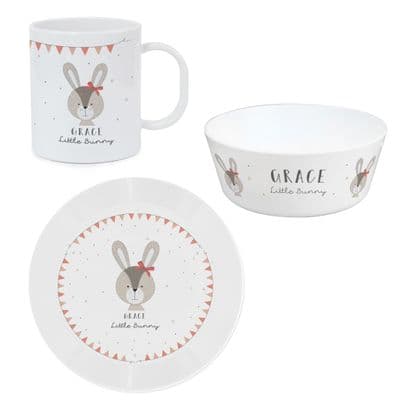 Personalised Kids Pink Bunny Breakfast Set
