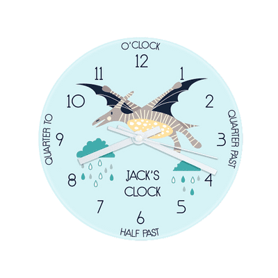 Personalised Kids Pterodactyl Dinosaur Glass Wall Clock