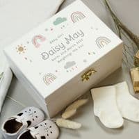 Personalised kids Rainbow White Wooden Keepsake Box