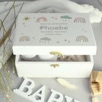 Personalised kids Rainbow White Wooden Keepsake Box